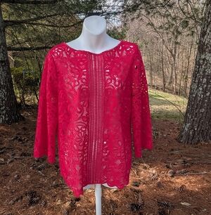 Carlisle Women's Hot Pink Lace Open Knit Eyelet Overlay Top Size 6